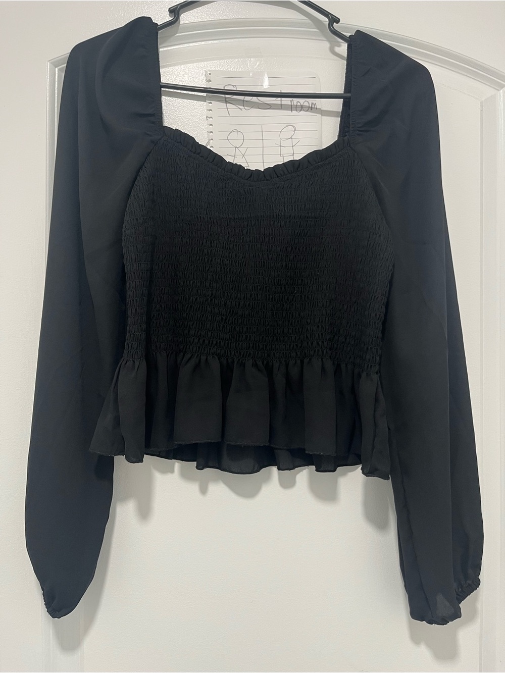Sincerely Jules Black Smocked Peplum Long Sleeve Top